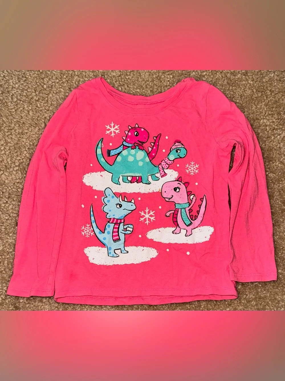 Girls' Bright Pink Dino Graphic Long-Sleeve Tee
